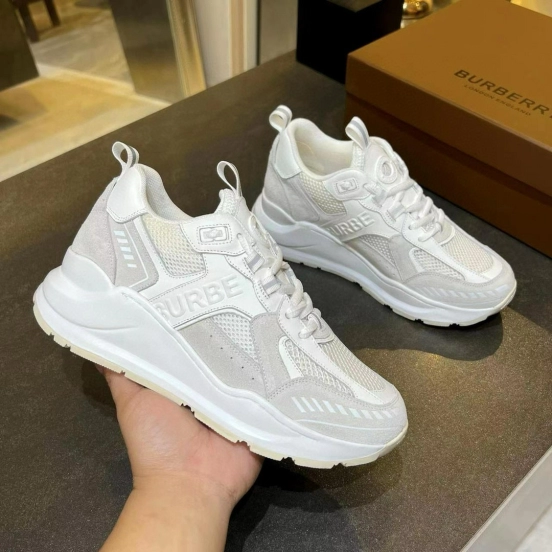 2025 Unisex Burberry White Grey Suede Mesh Sneakers MJ00380