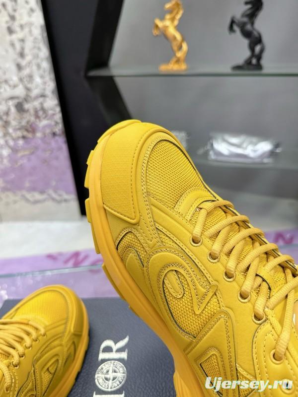 2024 Unisex Dior Yellow Mesh Leather Sneakers