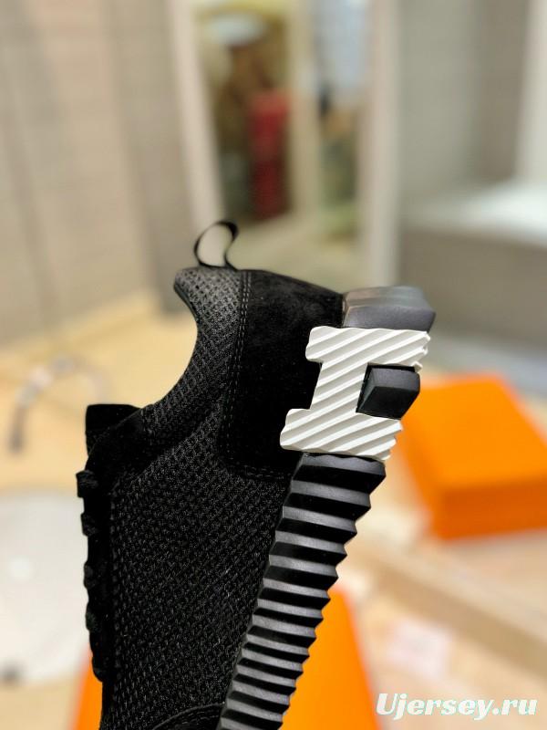 2024 Unisex Hermès black mesh suede sneakers