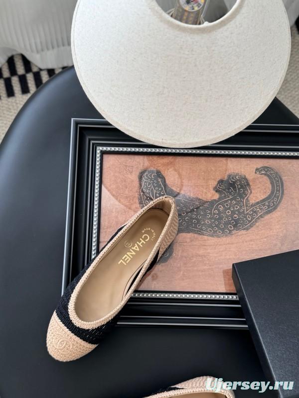 2025 Women Chanel Black Beige Knit Ballet Flats