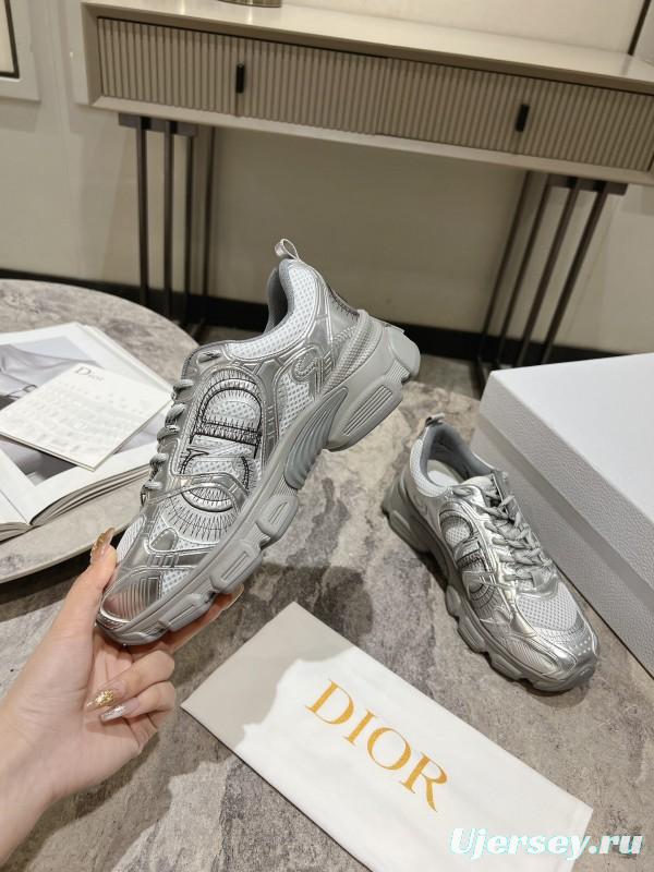 2025 Women Dior Silver Mesh Leather Running Sneakers