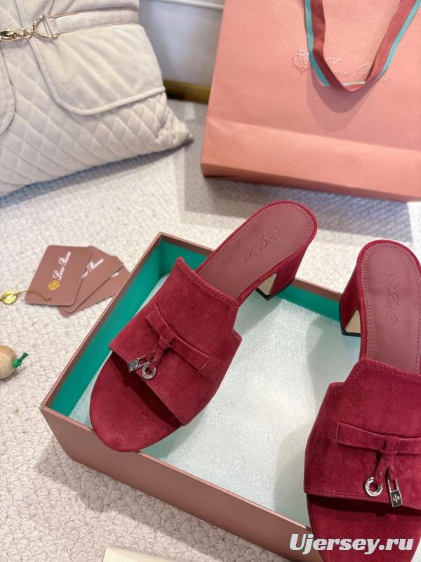 2025 Women LP Red Suede Heeled Sandals