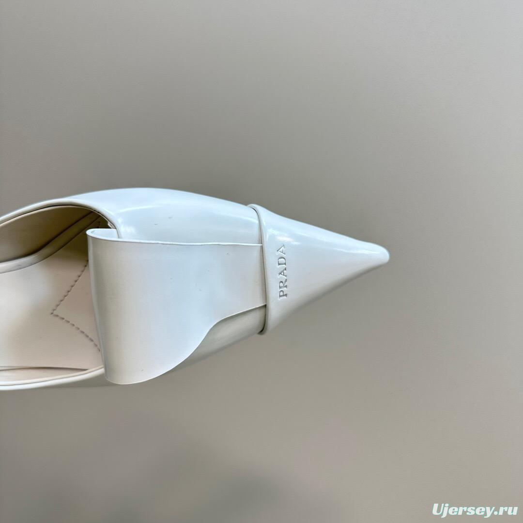 2025 Women Prada White Leather High Heel Mules