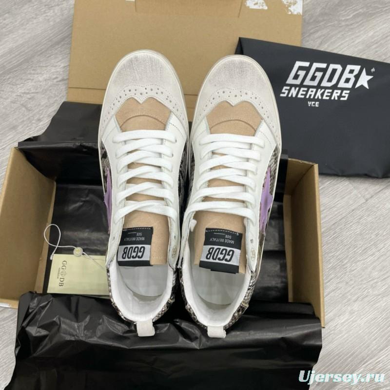 2024 Unisex GGDB White Purple Snake Leather High Top Sneakers MJ00300