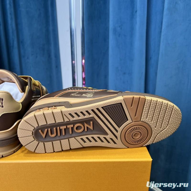 2025 Unisex Louis Vuitton Brown Beige Leather LV Trainer