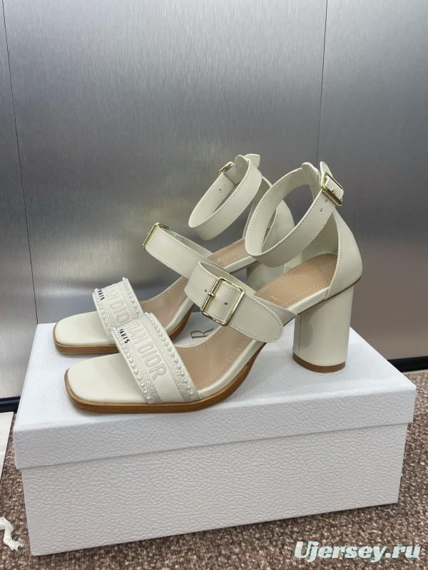 2025 Women Dior White Calfskin Silk Embroidery Sandals KFY00320