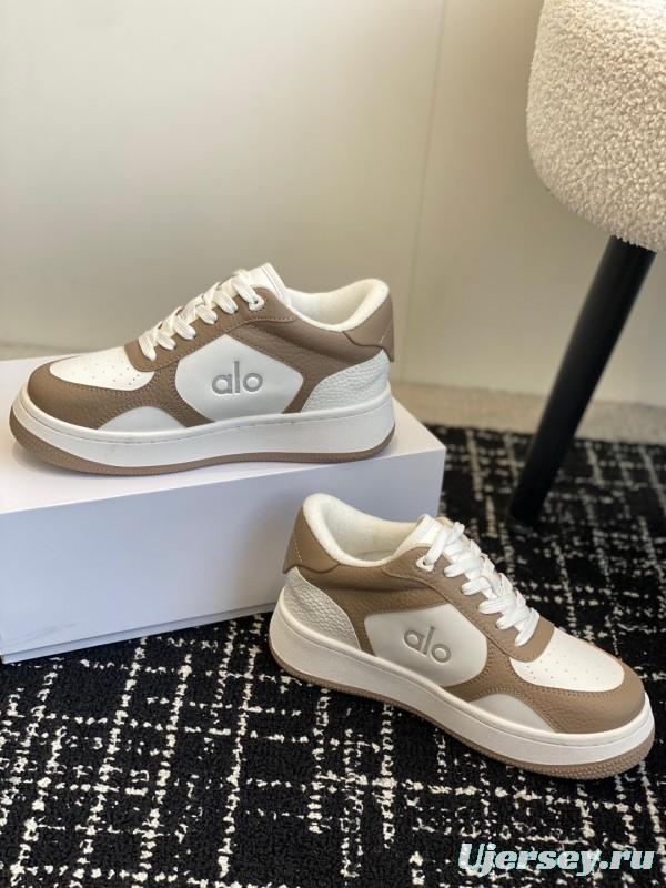 2025 Women Alo White Brown Leather Sneakers KFY00280