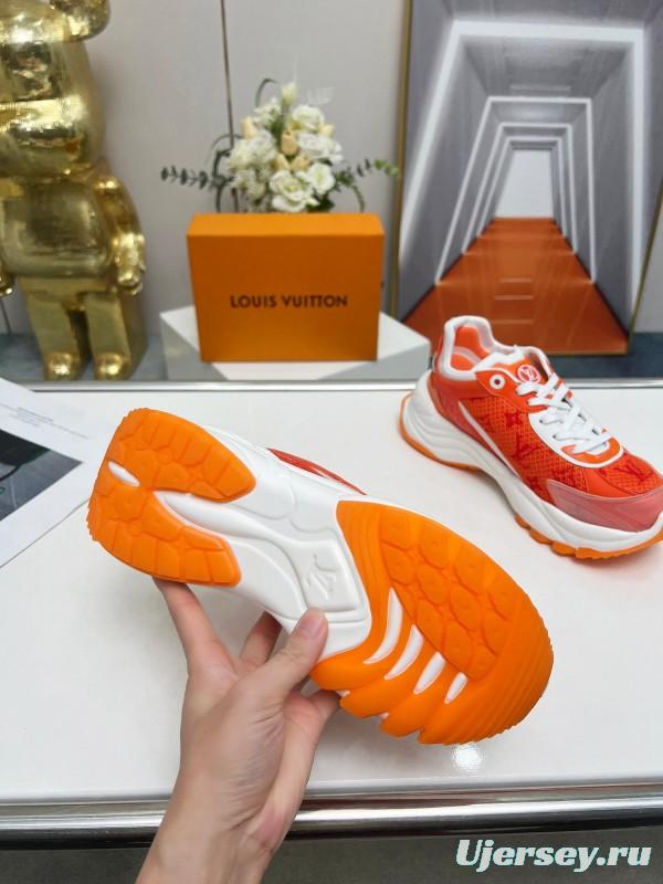 2025 Unisex Louis Vuitton Orange White Mesh Leather Sneakers LY00340(F)/LY00341(M)