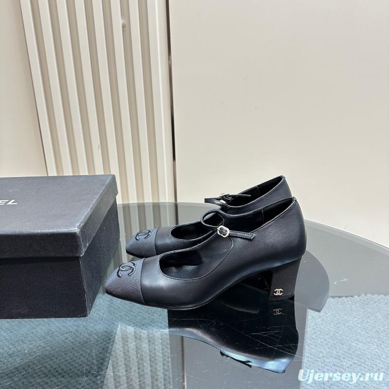 2025 Women Chanel Black Leather Mary Jane Shoes KFY00290