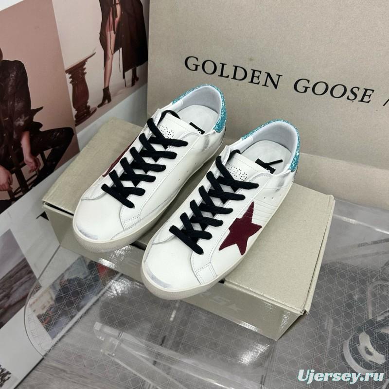 2025 Women GGDB White Burgundy Suede Leather Sneakers MJ00260