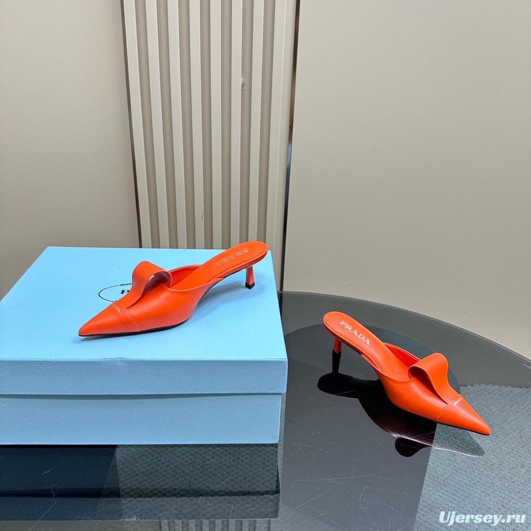 2025 Women Prada Orange Leather Pointed Toe Heels KFY00310