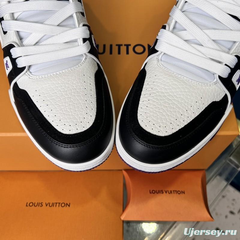 2025 Unisex Louis Vuitton White Black Purple Leather LV Trainer