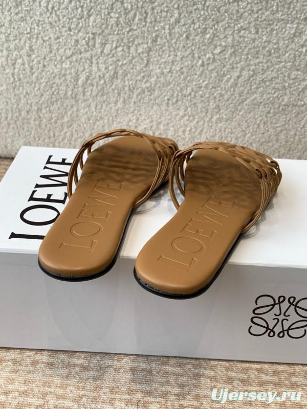 2025 Loewe Brown Leather Slippers KFY00250