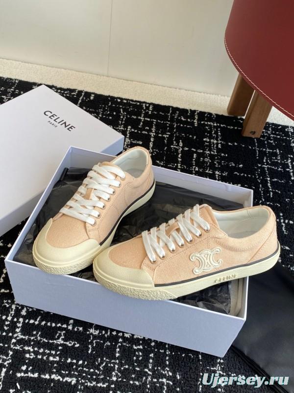 2025 Women Celine Pink Canvas Leather Sneakers