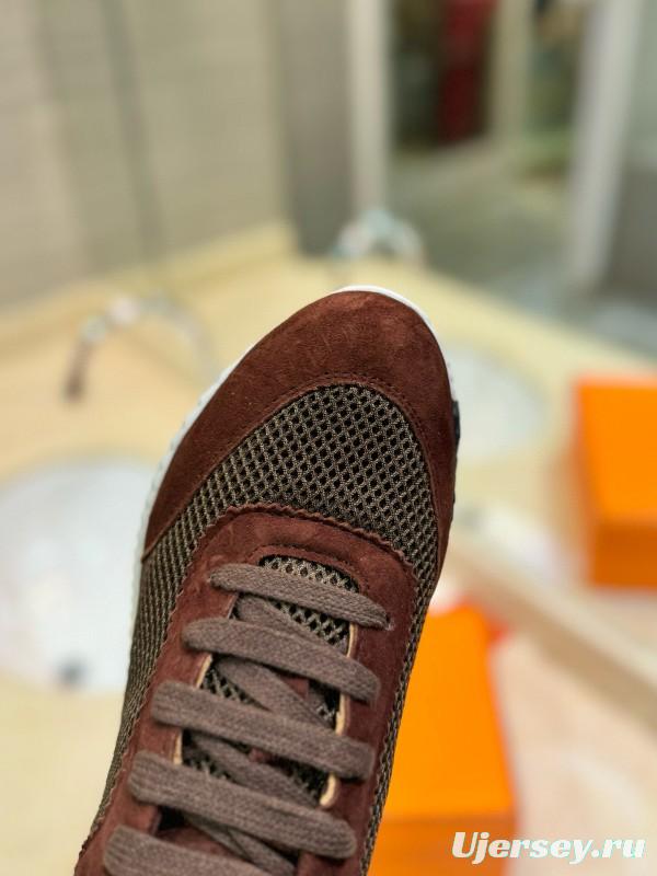 2024 Unisex Hermès brown dark brown mesh suede sneakers