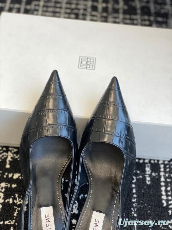 2025 Women Toteme Black Leather Slingback Pointed Toe KFY00290