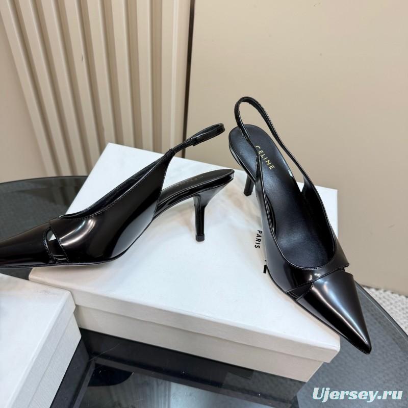 2025 Women CELINE Black Patent Leather Slingback Heels