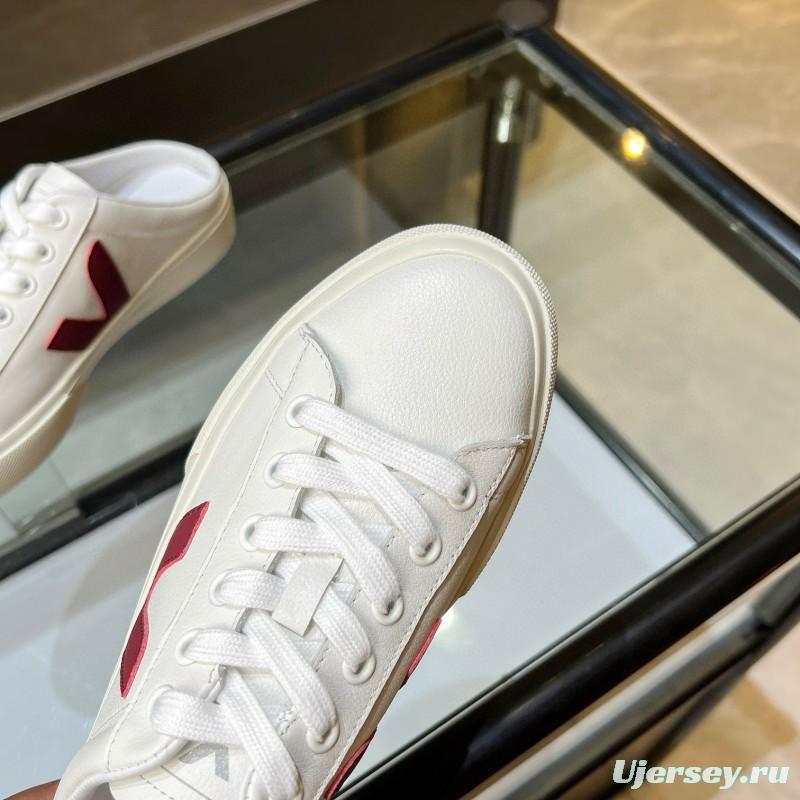 2025 Women VEJA White Burgundy Canvas Leather Slip-On Sneakers