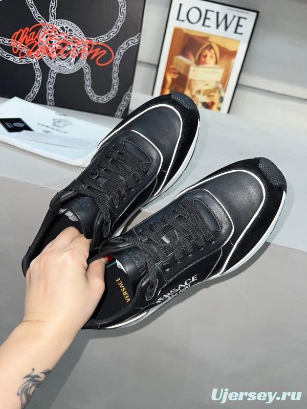 2025 Men VERSACE Black Leather Sneakers LY00320