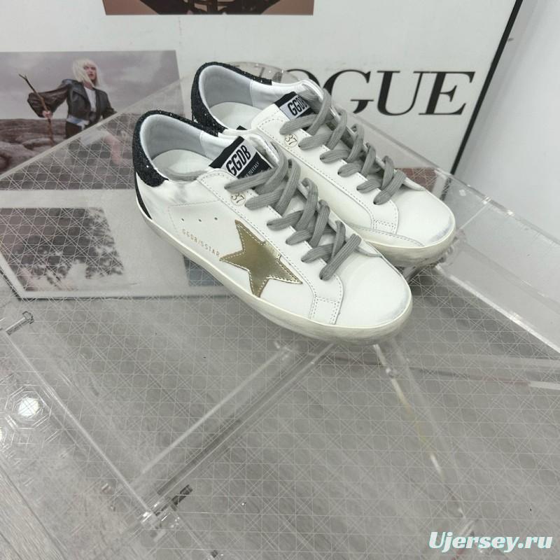 2025 Women GGDB White Gold Black Leather Sneakers