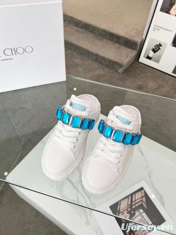 2025 Women Jimmy Choo White Blue Leather Sneakers LY00350