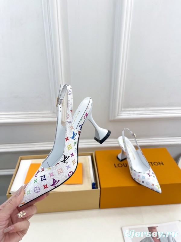 2025 Women Louis Vuitton White Multicolor Leather Heels KFY00280