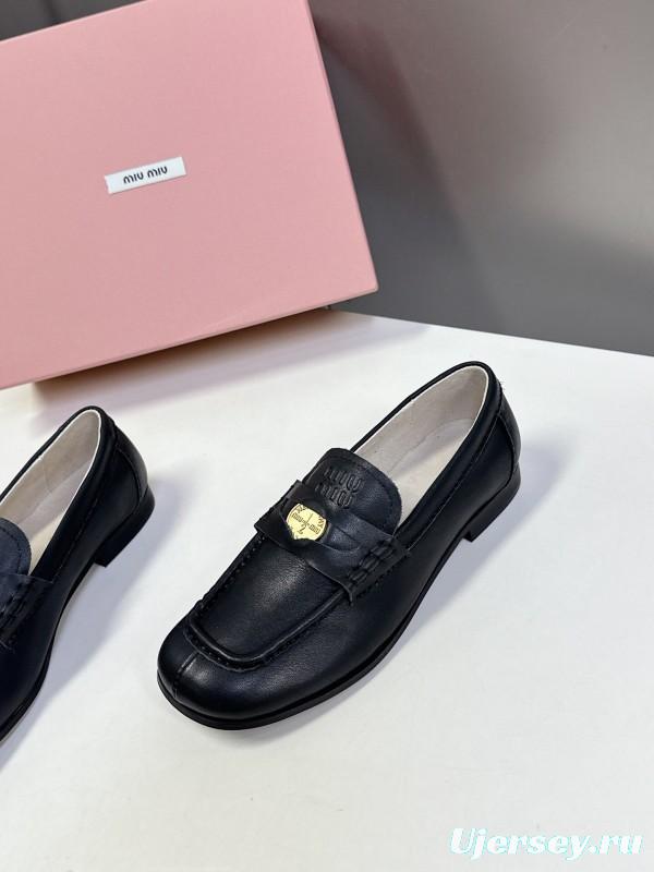 2025 Women Miu Miu Black Leather Loafers