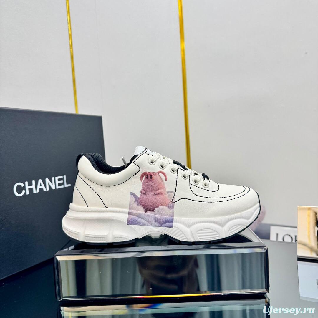 2025 Women Chanel White Leather Sneakers