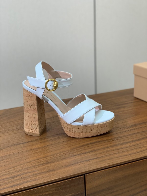 2025 Women Gianvito Rossi White Leather Cork Platform Sandals