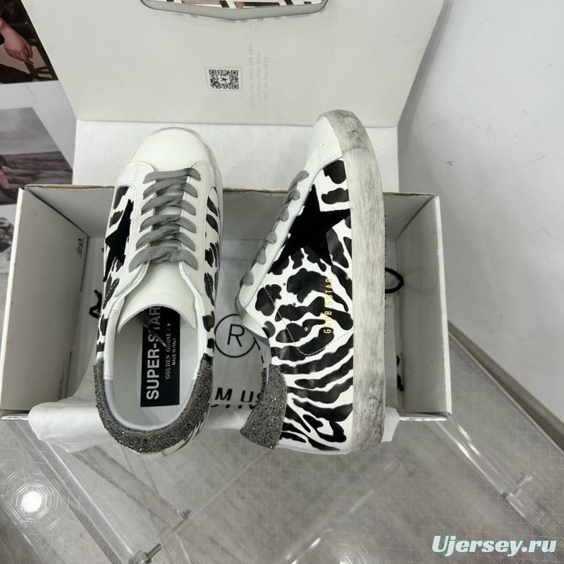 2025 Women GGDB Black White Leather Cow Print Sneakers