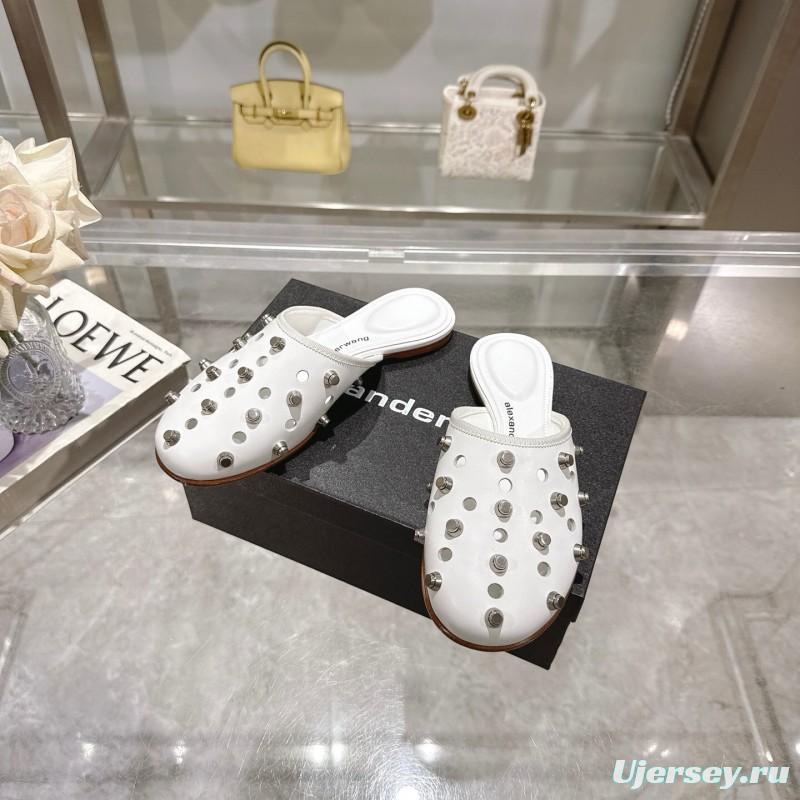 2025 Slippers Alexander Wang White Leather Studded LY00310