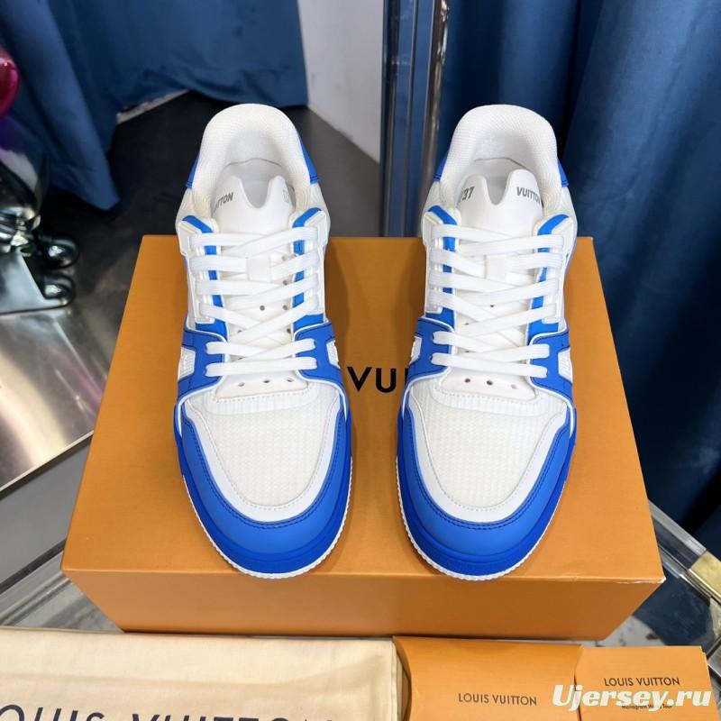 2025 Men Louis Vuitton White Blue Leather Trainer