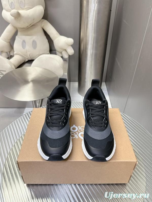 2025 Unisex Loewe Black Grey Leather Mesh Sneakers