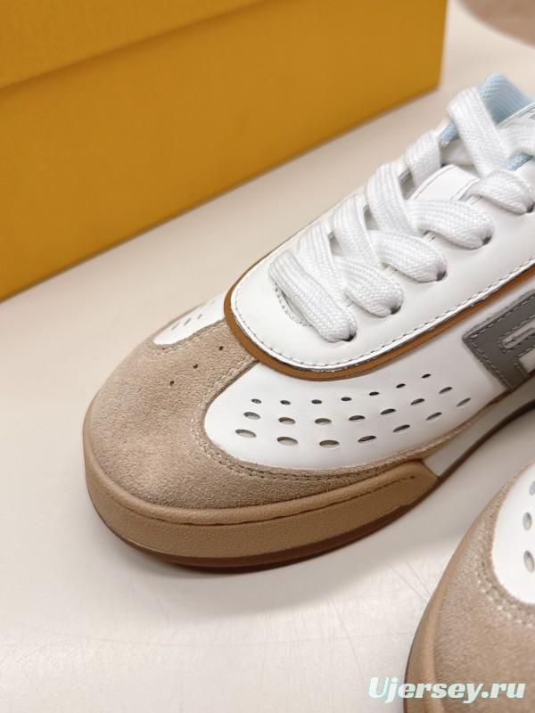 2025 Women Fendi White Beige Suede Leather Sneakers LY00350(F)