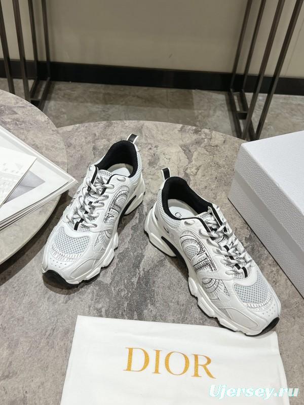 2025 Women Dior White Mesh Leather Sneakers