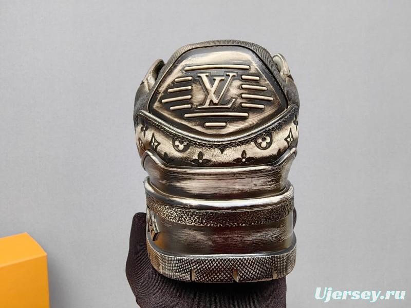 2025 Unisex Louis Vuitton Black White Leather Trainers KFY00510