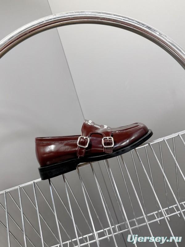 2025 Women Marni Burgundy Leather Loafers KFY00320