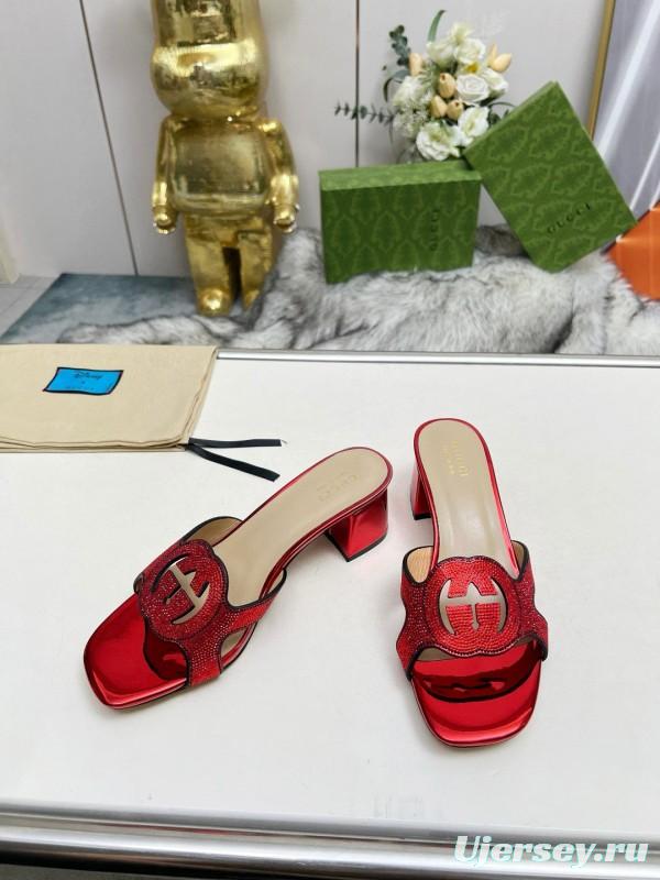 2025 Women Gucci Red Leather Slippers MJ00190