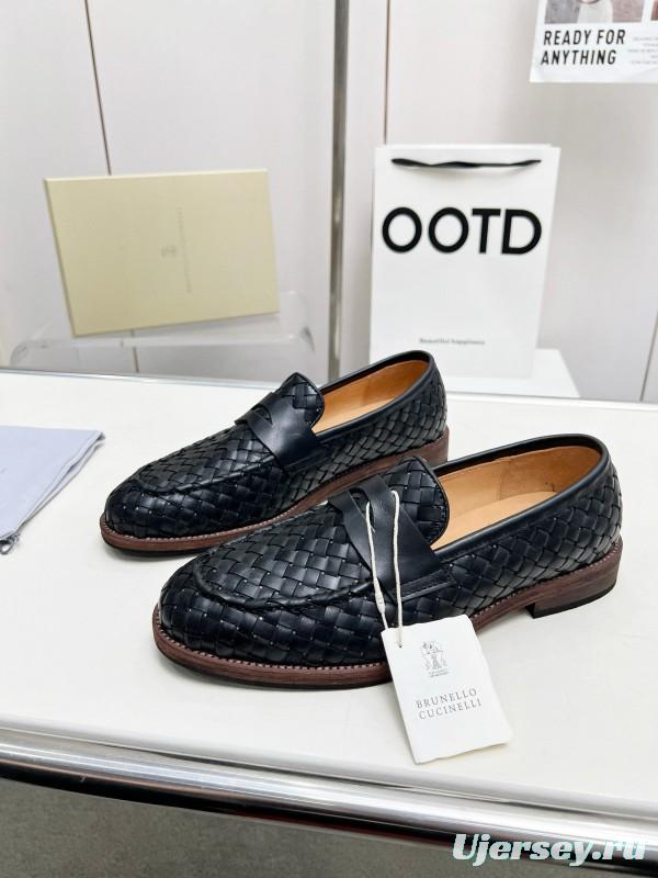 2024 Men Brunello Cucinelli Black Leather Loafers MJ00500