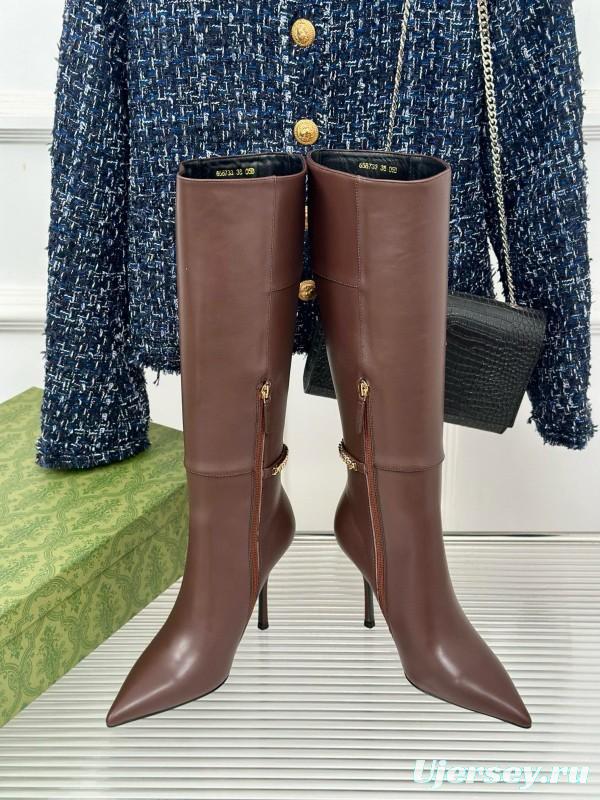 2024 Women Gucci brown leather boots chain MJ00550