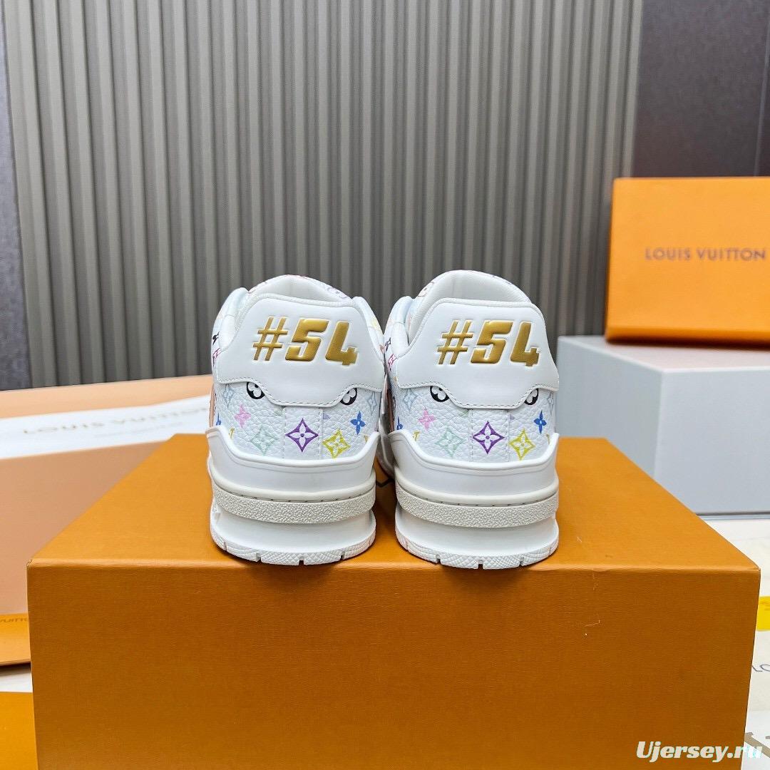 2025 Unisex Louis Vuitton White Multicolor Leather Plimsolls KFY00370