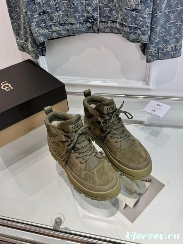 2024 Unisex UGG Black Chestnut Military Green Sheepskin Work Boots MJ00300