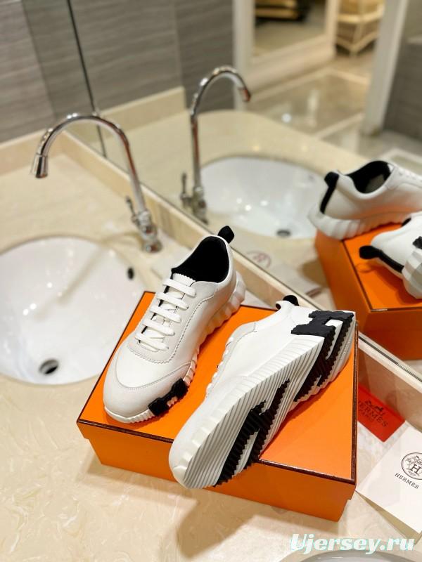 2024 Unisex Hermès white black leather sneakers