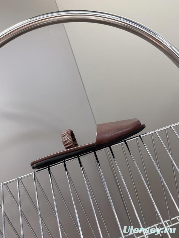 2025 Slippers Miu Miu Brown Leather Slippers LY00