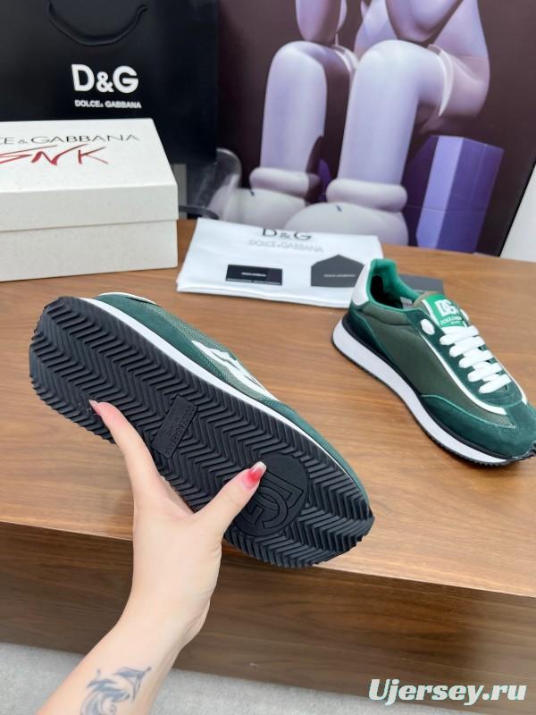 2025 Men Dolce & Gabbana Green White Mesh Suede Casual Sneakers LY00300