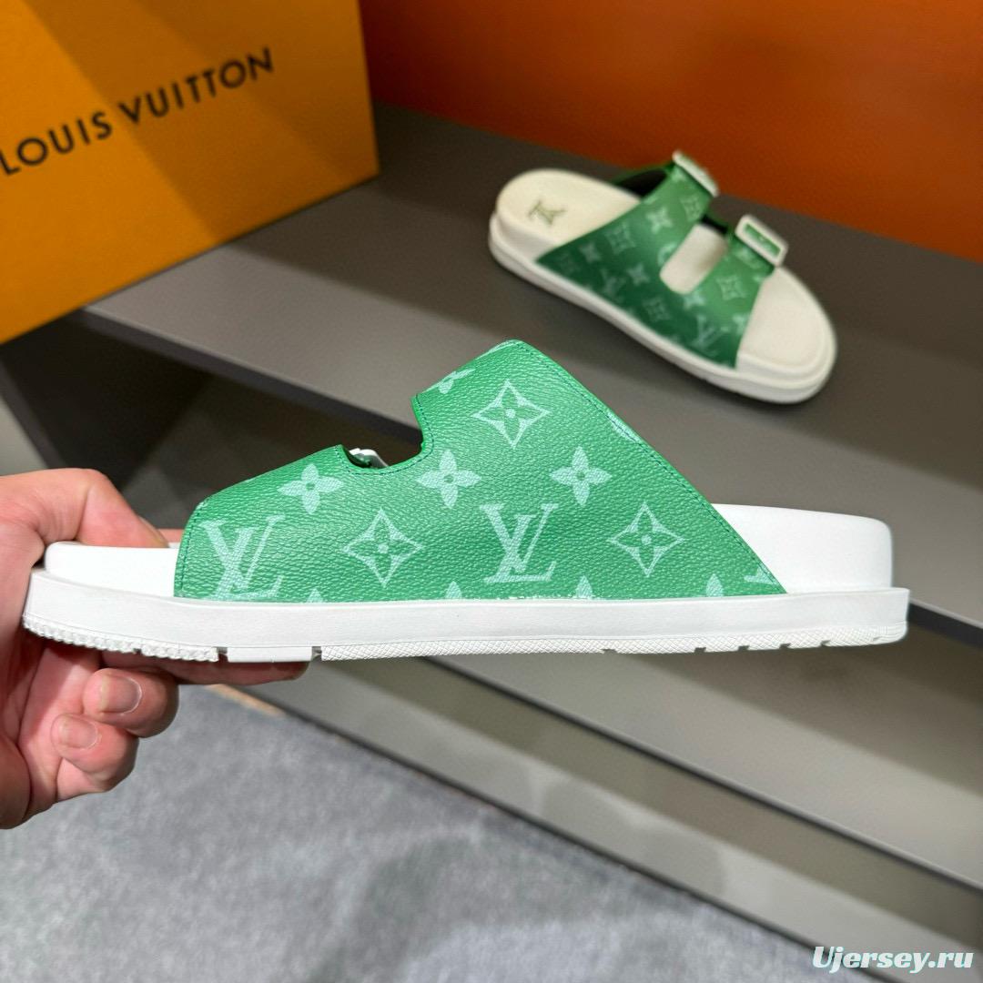 2024 Slippers Louis Vuitton Green Canvas Slippers