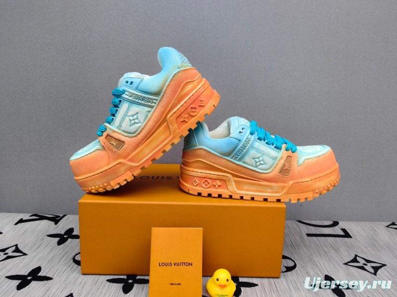 2025 Unisex Louis Vuitton Blue Orange Denim TPU Plimsolls Complex Wash KFY00510