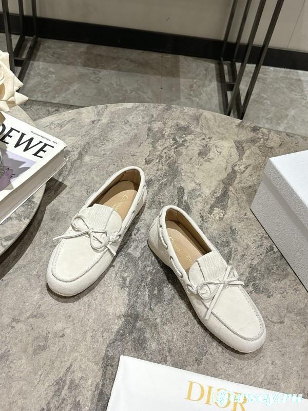 2025 Women Dior White Suede Loafers