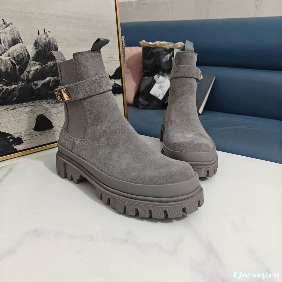 2024 Women Dolce & Gabbana Grey Suede Ankle Boots