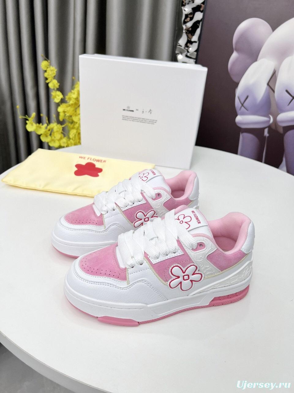 2025 Unisex WEFLOWER White Pink Suede Leather Sneakers LY00280